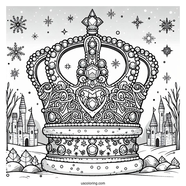 Bejeweled Crown Coloring Page In Winter Castle