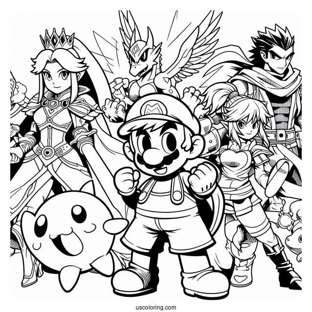 Super Smash Bros Coloring Page Of All Characters