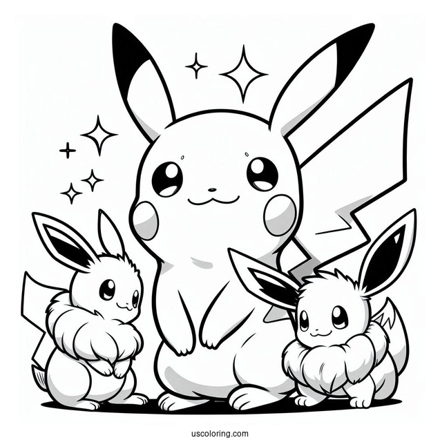 Coloring Sheet Of Baby Pikachu And Eevee