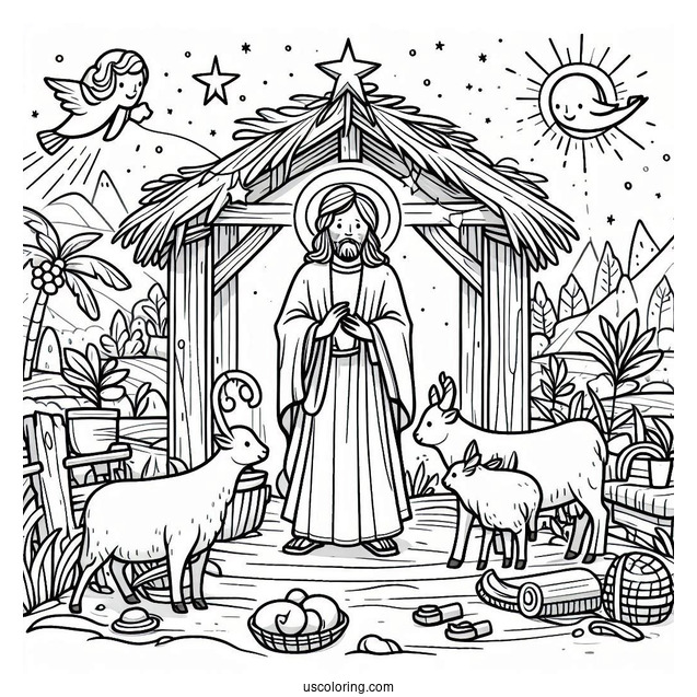 Nativity Coloring Page of Jesus For Preschoolers