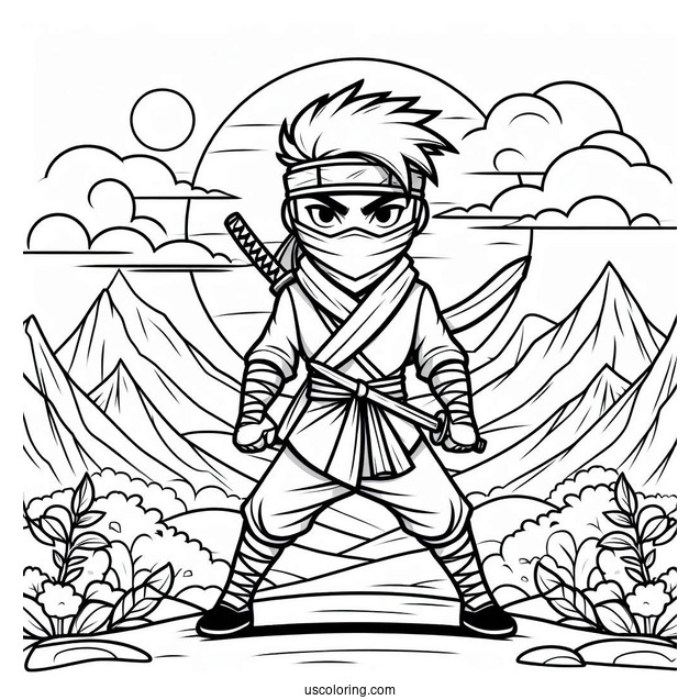 Fierce Ninja In The Mountains Coloring sheet