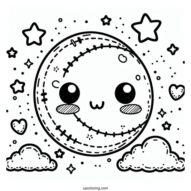 Cute Kawaii Stitched Moon To Color