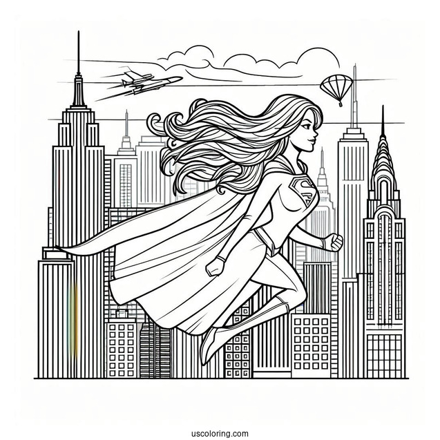Supergirl Coloring Page In New York City For Kids