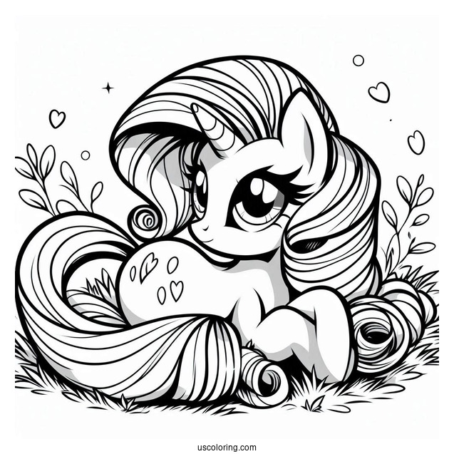 Rarity Coloring Page Resting On The Grass