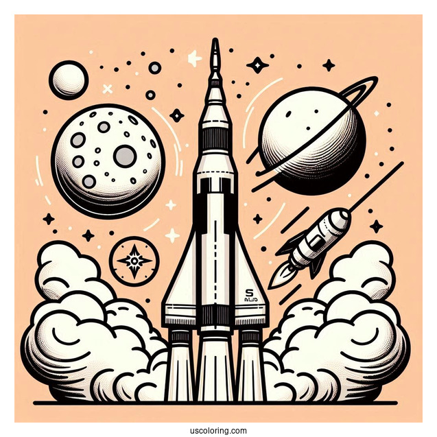 Saturn V Nasa Moon Rocket Coloring Sheet