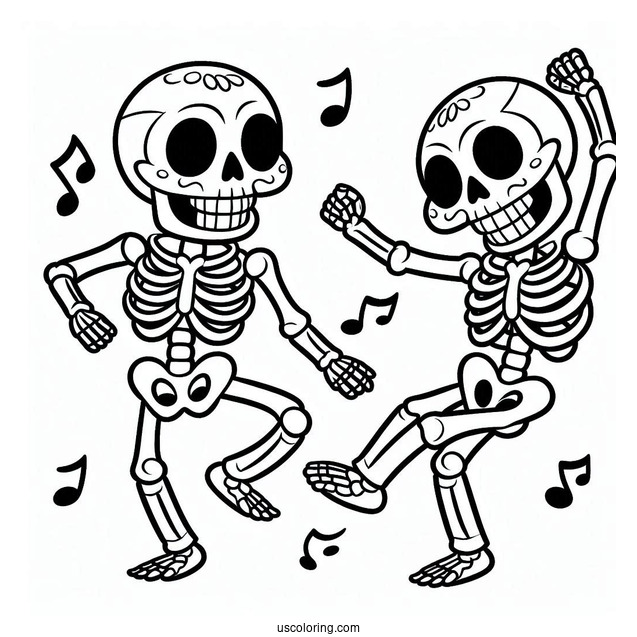 Happy Skeleton Coloring Page Dancing For Kids