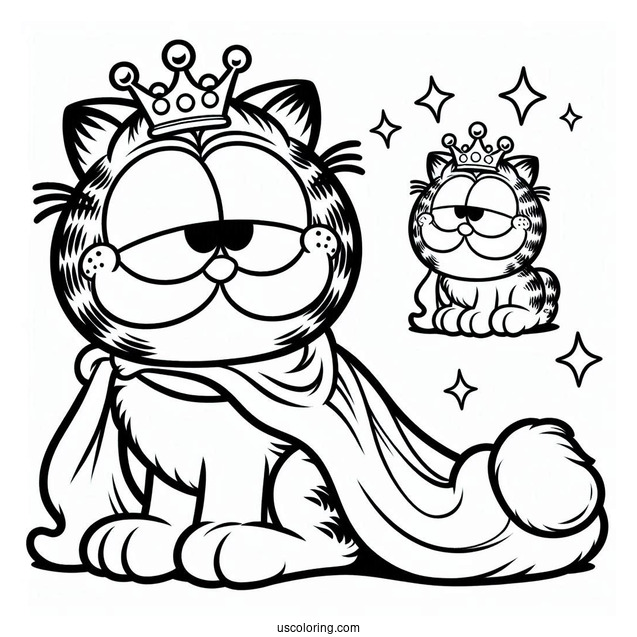 Garfield Holding Crown Coloring In For Preschoolers