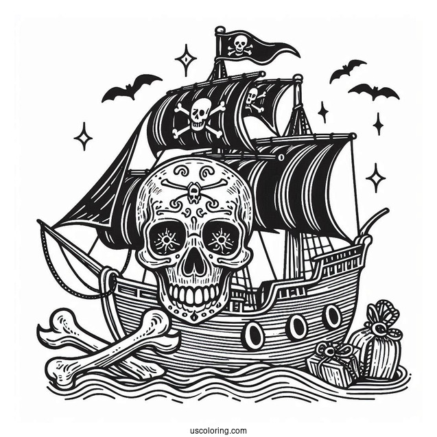 Pirate Skull And Bones Coloring Page For Kids