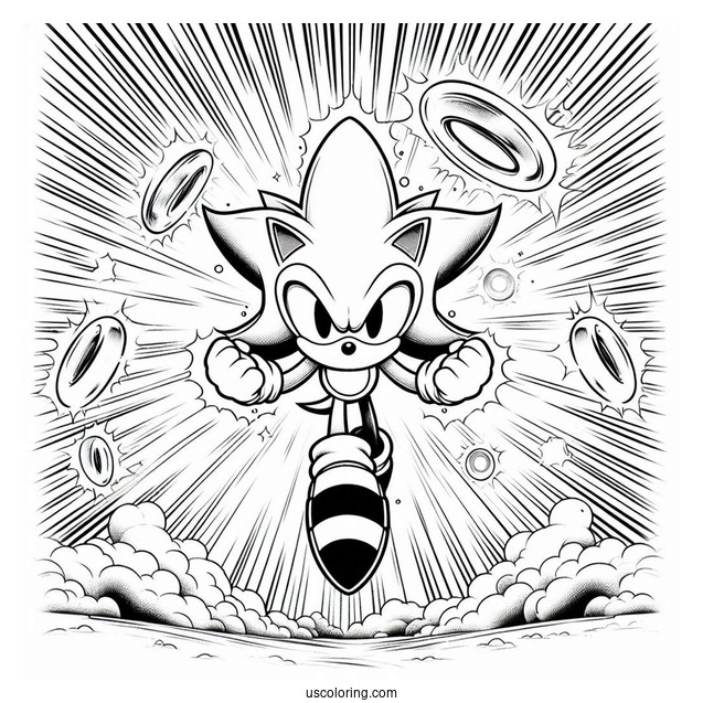 Super Sonic Coloring Page Power Up Surrounded By Rings
