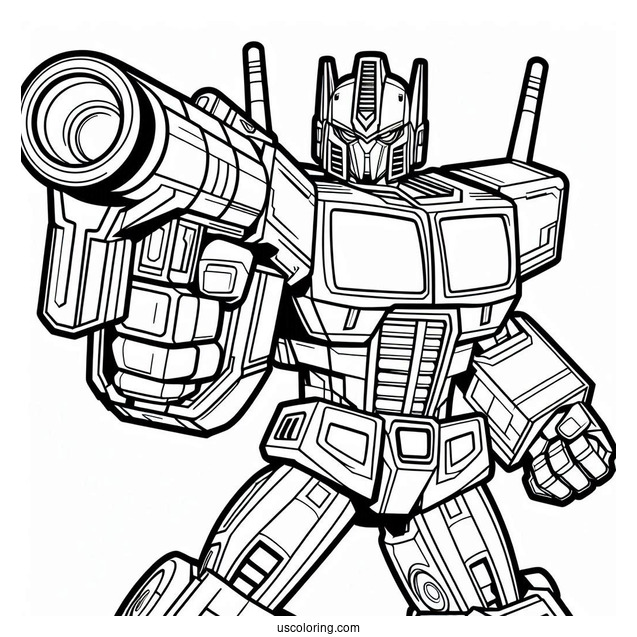 Easy Cartoon Optimus Prime Coloring Page Holding Ion Blaster