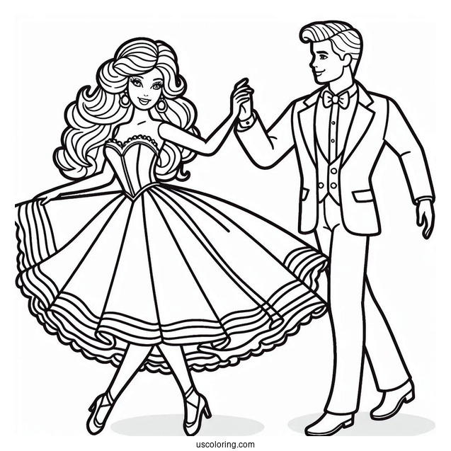 Barbie And Ken Dancing Coloring Sheet