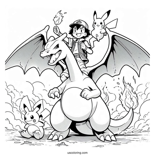 Ash And Pikachu On Charizard_s Back