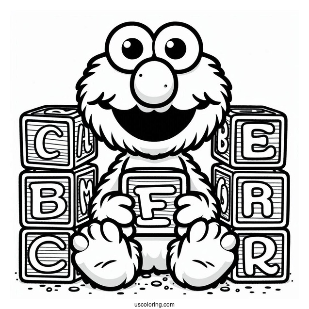 Elmo With Alphabet Blocks To Color For Preschoolers