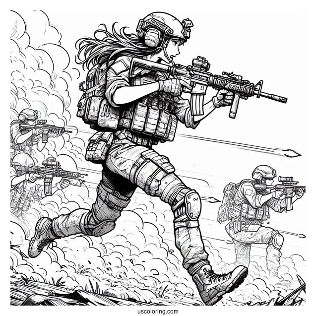 Soldier Coloring Page Running In The Middle Of A Crossfire
