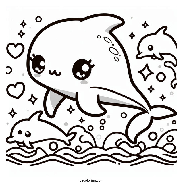 Cute Kawaii Dolphin To Color