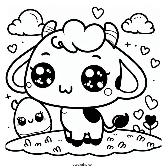 Cute Kawaii Cow Coloring For Preschoolers