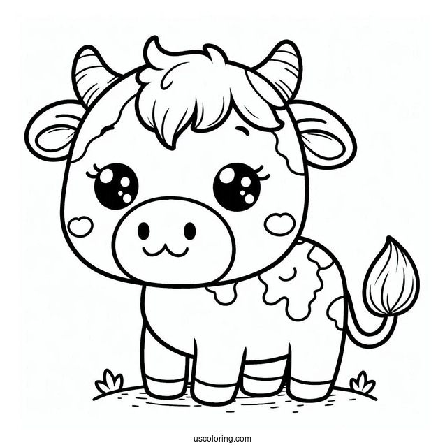 Cute Kawaii Cow Coloring For Preschoolers