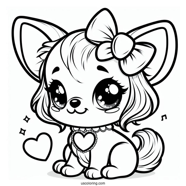 Kawaii Baby Chihuahua Coloring Page With Heart For Preschoolers