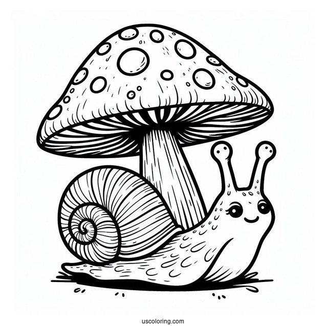 Snail Crawling On Top Of A Mushroom Coloring Page For Preschoolers