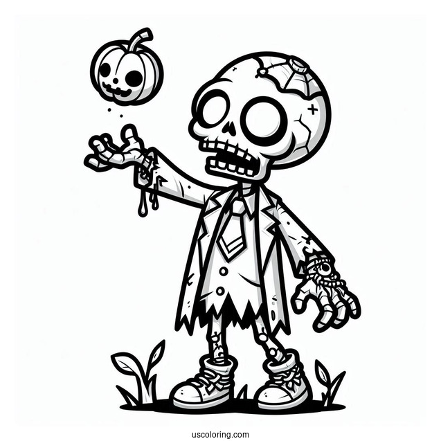 Coloring Sheet Of Halloween Themed Zombie