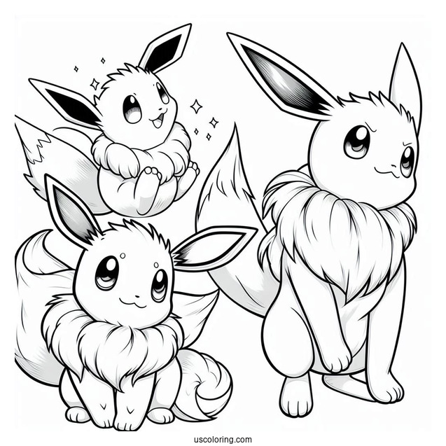 Pikachu And Eevee Coloring In