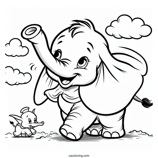Easy Coloring Page Of Dumbo The Elephant