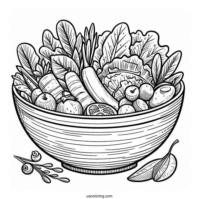 Bowl Of Salad Coloring Sheet