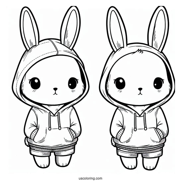 Easy Rabbit Coloring Page Wearing A Hoodie For Kids