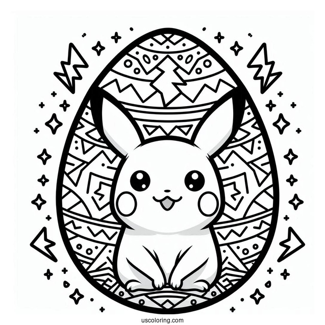Pikachu Easter Egg Coloring Page Design with Thunderbolt Pattern