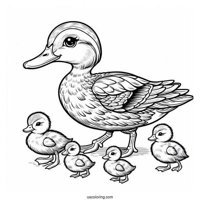 Blue-winged Teal Duck With Ducklings