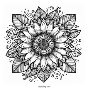 Coloring Mandala Sunflower For Adults