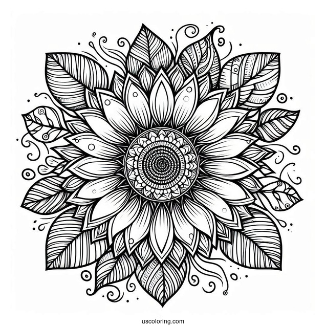 Coloring Mandala Sunflower For Adults
