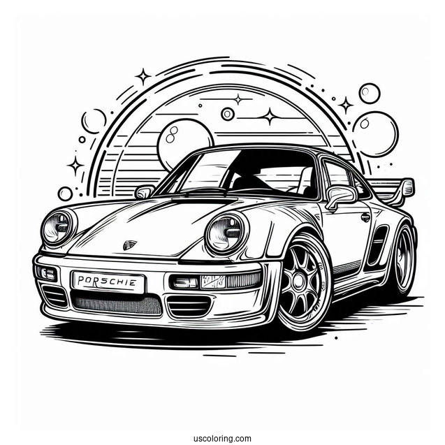 Simple Porsche Coloring Page Outline For Kids
