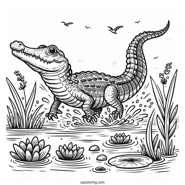 Freshwater Crocodile Going Into Water Coloring Page