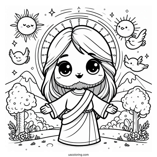 Cute Kawaii Jesus Christ Coloring In