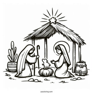 Simple Nativity Coloring Page of Jesus For Preschoolers