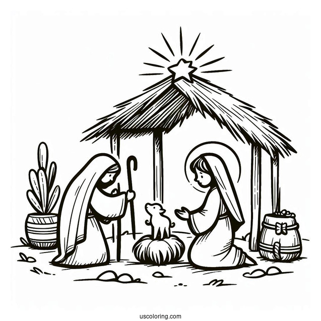 Simple Nativity Coloring Page of Jesus For Preschoolers