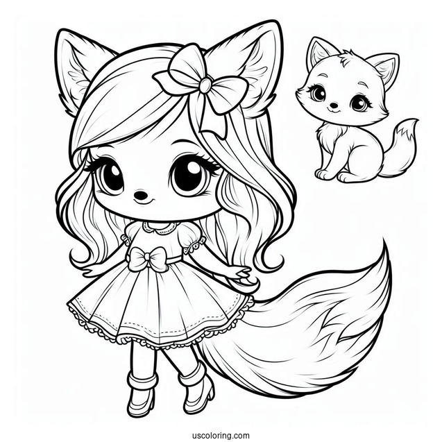 Little Girl Fox With A Bow And A Dress