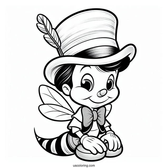 Pinocchio Coloring Page Of Jiminy Cricket Wearing Top Hat For Preschoolers