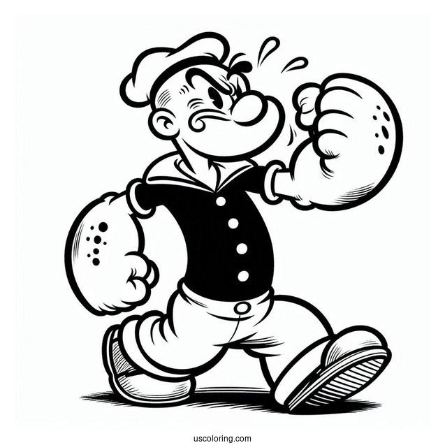 Popeye Coloring Page Punching Bluto