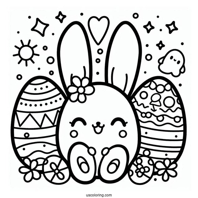 Easy Kawaii Bunny Easter Egg Coloring Page For Preschoolers