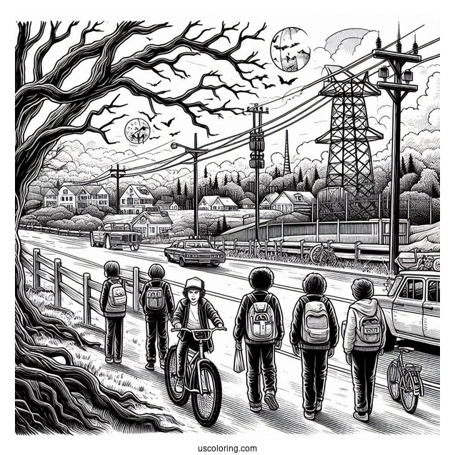 Detailed Stranger Things Coloring Sheet For Adults