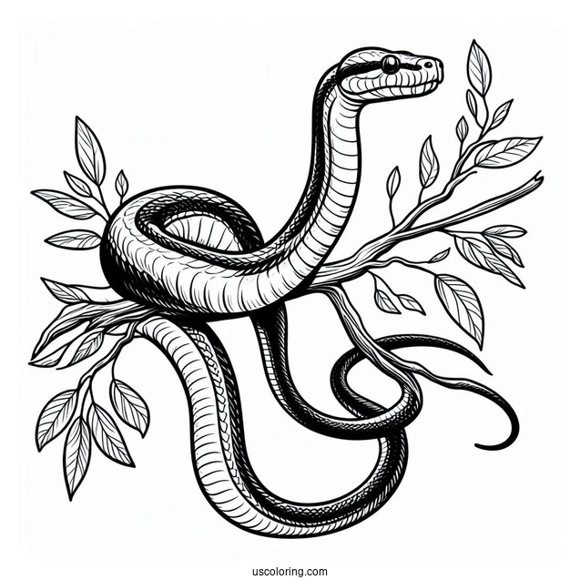 Black-Headed Python Hanging From Tree