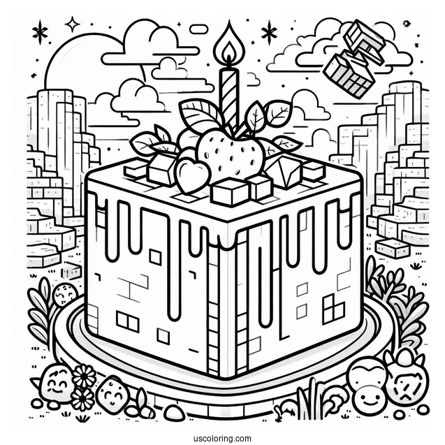 Easy Minecraft Cake Coloring Sheet