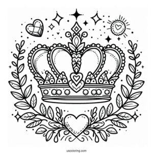 Pretty Crown Coloring Page With Heart Shaped Jewels For Kids