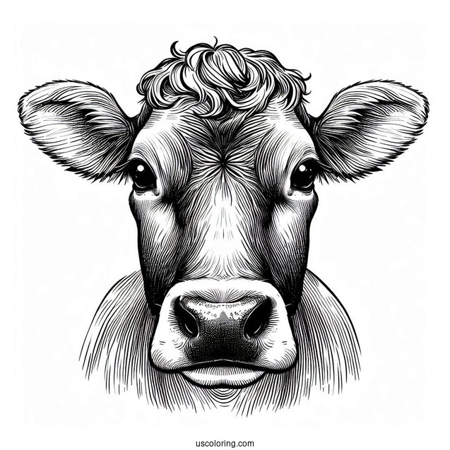 Close Up Of Jersey Cow Face Coloring In