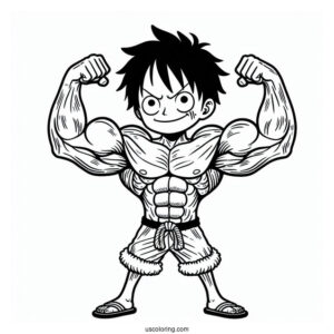 Cute Luffy Coloring Page Showing Off Biceps For Kids