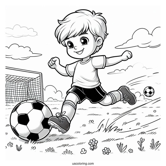 Young Child Playing Soccer On Field