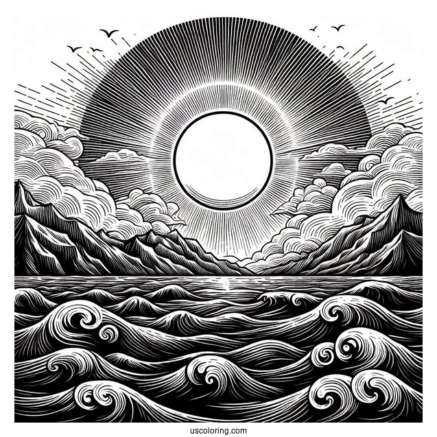 Large Smouldering Sun Over Ocean