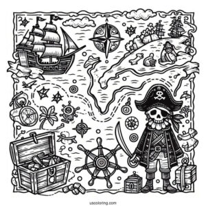Pirate Coloring Page Treasure Map